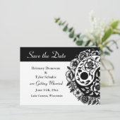 Zwart Wit Bloemen Yin Yang Bruiloft Save the Date Kaart (Staand voorkant)