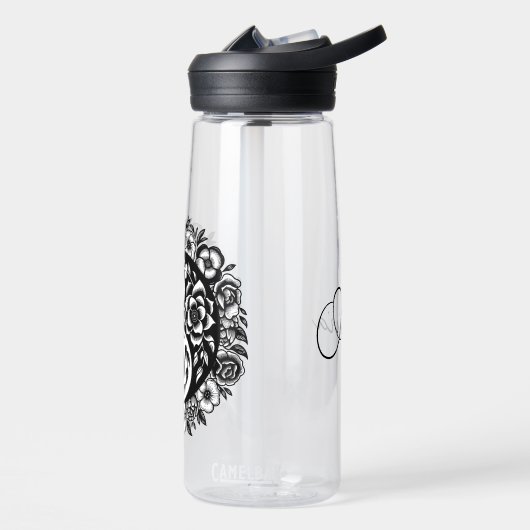  Zwart-wit Bloemen Yin Yang Personaliseren Waterfles (Links)