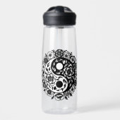  Zwart-wit Bloemen Yin Yang Personaliseren Waterfles (Voorkant)