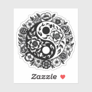 Zwart-wit Bloemen Yin Yang Sticker