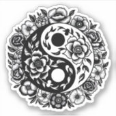 Zwart-wit Bloemen Yin Yang Sticker (Voorkant)