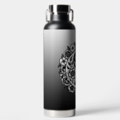  Zwart-wit Bloemen Yin Yang Water Bottl Waterfles (Voorkant)