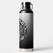  Zwart-wit Bloemen Yin Yang Water Bottl Waterfles (Achterkant)