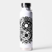 Zwart-wit Bloemen Yin Yang Waterfles (Links)