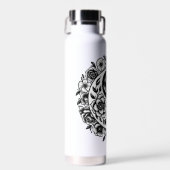Zwart-wit Bloemen Yin Yang Waterfles (Voorkant)