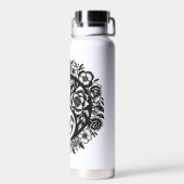 Zwart-wit Bloemen Yin Yang Waterfles (Achterkant)