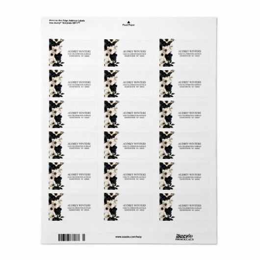Zwart-wit bloemenadres etiket (Full Sheet)