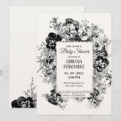 Zwart-wit bloemenartistiek Baby shower Kaart (Voorkant / Achterkant)
