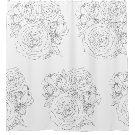 Zwart & wit bloemenbad collectie douchegordijn (Voorkant)