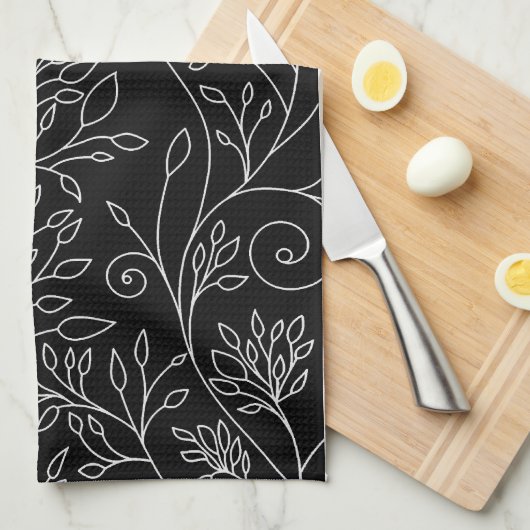 Zwart-wit bloemenbadhanddoek theedoek (Quarter Fold)