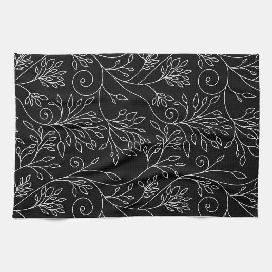 Zwart-wit bloemenbadhanddoek theedoek (Horizontaal)