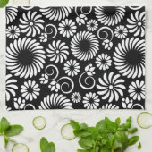 Zwart-wit bloemenbadhanddoek theedoek (Gevouwen)