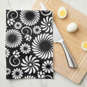 Zwart-wit bloemenbadhanddoek theedoek (Quarter Fold)