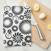 Zwart-wit bloemenbadhanddoek theedoek (Quarter Fold)