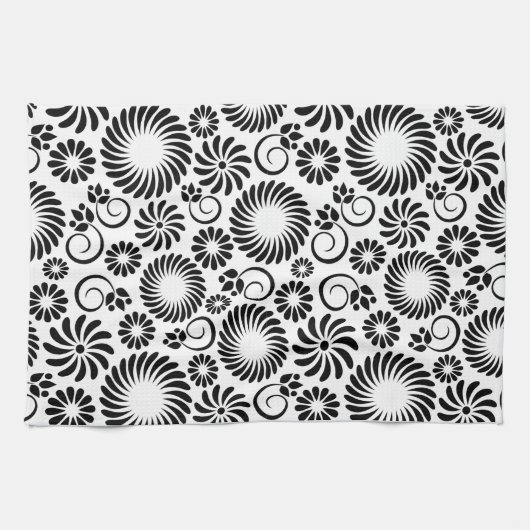 Zwart-wit bloemenbadhanddoek theedoek (Horizontaal)