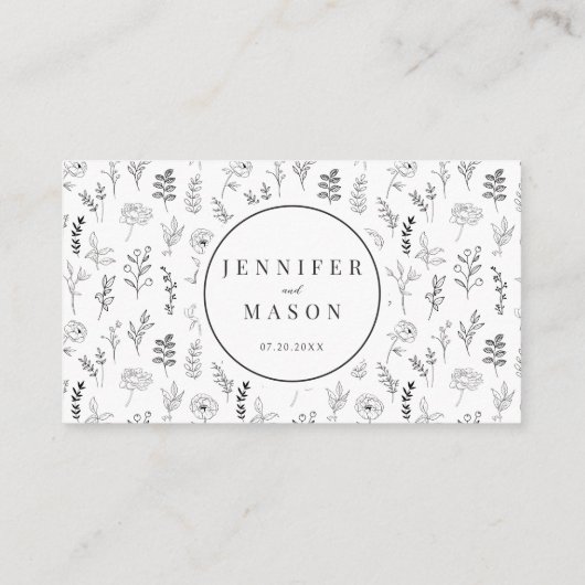 Zwart wit bloemenboho bruiloft RSVP QR-codekaarten Informatiekaartje (Achterkant)