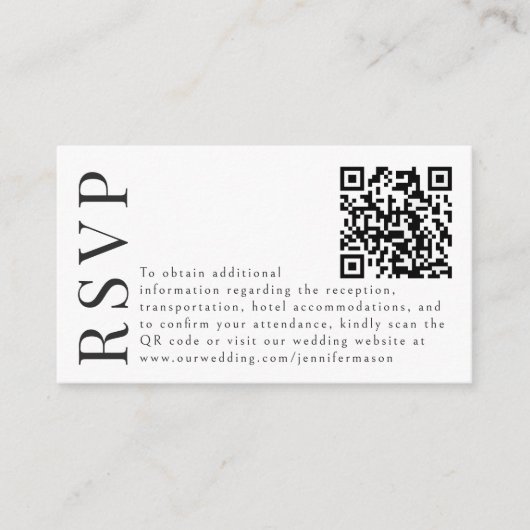 Zwart wit bloemenboho bruiloft RSVP QR-codekaarten Informatiekaartje (Voorkant)