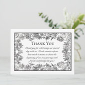 Zwart-wit  bloemenbruiloft bedankkaart (Staand voorkant)
