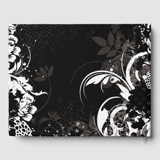 Zwart wit bloemenbruiloft bruids gastenboek (Achterkant)