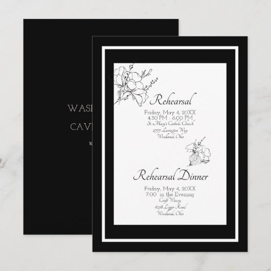 Zwart-wit Bloemenbruiloft Elegante repetitie Kaart (Voorkant / Achterkant)