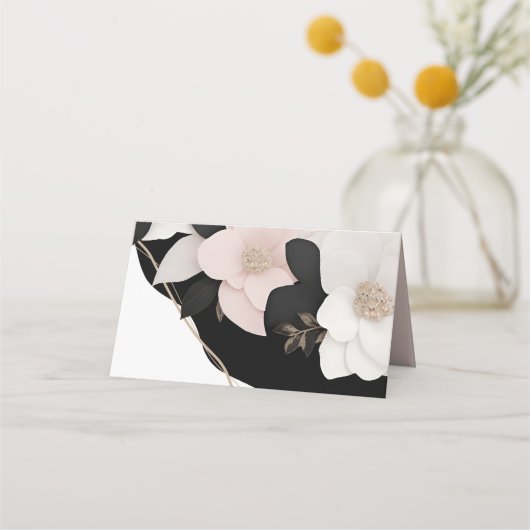 Zwart-wit bloemenbruiloft plaats kaart plaatskaartje (Achterkant)