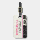 Zwart & Wit Bloemendamask aangepast Bagagelabel (Voorkant verticaal)