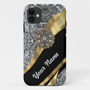 Zwart & wit bloemendamast patroon iPhone 11 hoesje