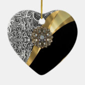 Zwart & wit bloemendamast patroon keramisch ornament (Achterkant)
