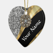 Zwart & wit bloemendamast patroon keramisch ornament (Links)
