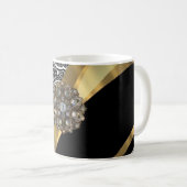 Zwart & wit bloemendamast patroon koffiemok (Voorkant rechts)