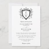 Zwart-Wit Bloemendeksel Monogram Trouwfeest Kaart (Voorkant)