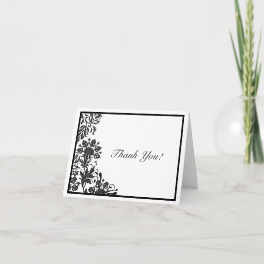 Zwart & Wit Bloemendessin Custom Bedankkaart (Voorkant)