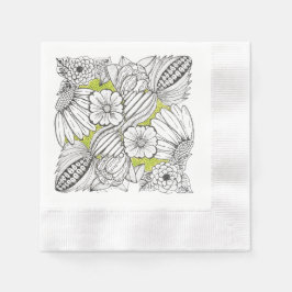 Zwart-wit bloemendoodle papieren servet