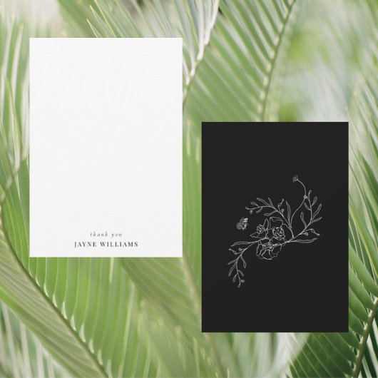 Zwart-wit  Bloemendouche Dank u Bedankkaart