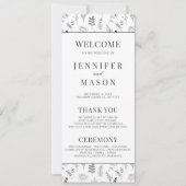 Zwart wit bloemeneenvoudige trouwprogrammakaart (Voorkant)