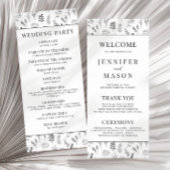 Zwart wit bloemeneenvoudige trouwprogrammakaart