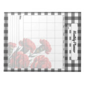 Zwart-wit bloemengingham _ Maandelijkse planner Notitieblok (Voorkant)