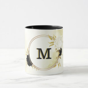 Zwart & wit bloemengoud mok