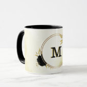 Zwart & wit bloemengoud mok (Voorkant links)