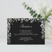 Zwart-wit bloemengroen bruiloft receptie informatiekaartje (Staand voorkant)