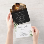 Zwart-wit bloemengroen trouwfoto all in one uitnodiging (Afscheurbaar)