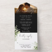 Zwart-wit bloemengroen trouwfoto all in one uitnodiging (Binnen)