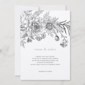 Zwart-wit bloemenillustratie bruiloft kaart (Voorkant)