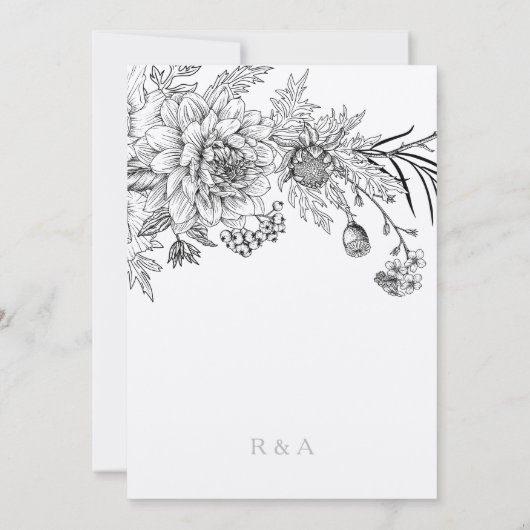 Zwart-wit bloemenillustratie bruiloft kaart (Achterkant)
