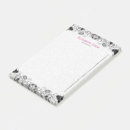 Zwart-wit bloemenkant post-it® notes (Schuin)
