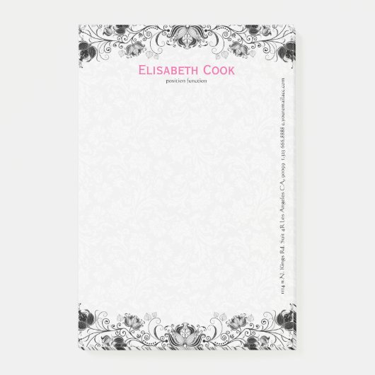 Zwart-wit  bloemenkant post-it® notes (Voorkant)