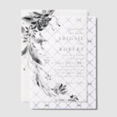 Zwart-wit bloemenkrans bruiloft vellum uitnodigingen (Offset (Uitnodiging))