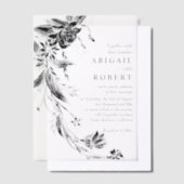 Zwart-wit bloemenkrans bruiloft vellum uitnodigingen (Offset)