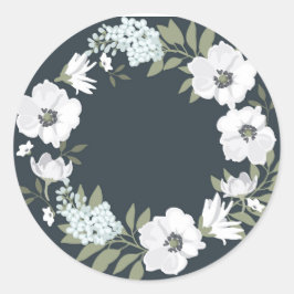 Zwart-wit bloemenkrans ronde sticker