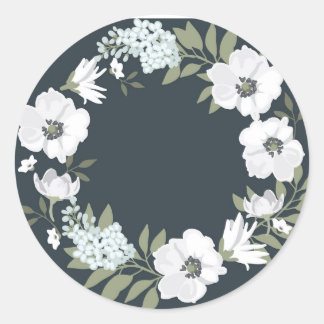 Zwart-wit bloemenkrans ronde sticker